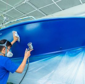 Aluminum boat painting procedure at service center